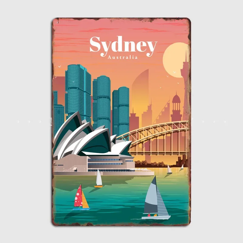 Home Bar Sydney - لافتة معدنية بتصميم ملصق عتيق لمعالم