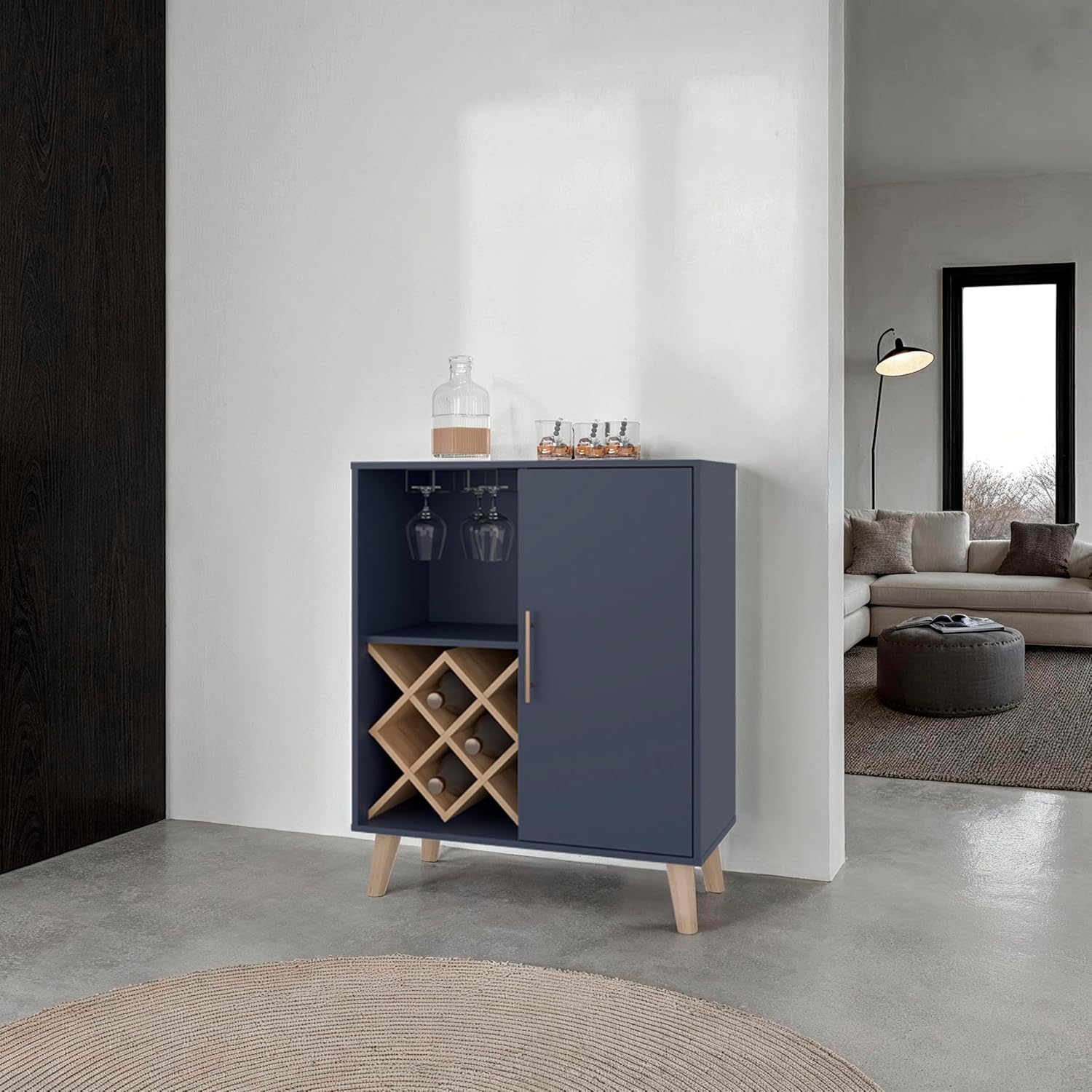 خزانة بار زرقاء من خشب البلوط، - مراجعة Home Bar Shelves وسعره